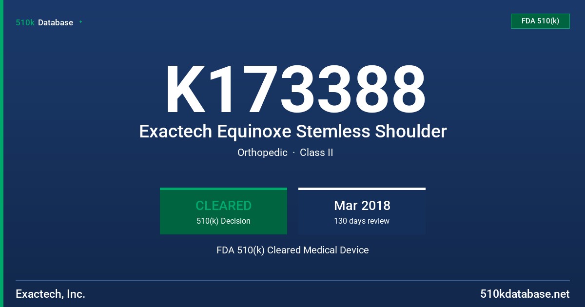 K173388 Exactech Equinoxe Stemless Shoulder FDA 510(k) Cleared Medical Device