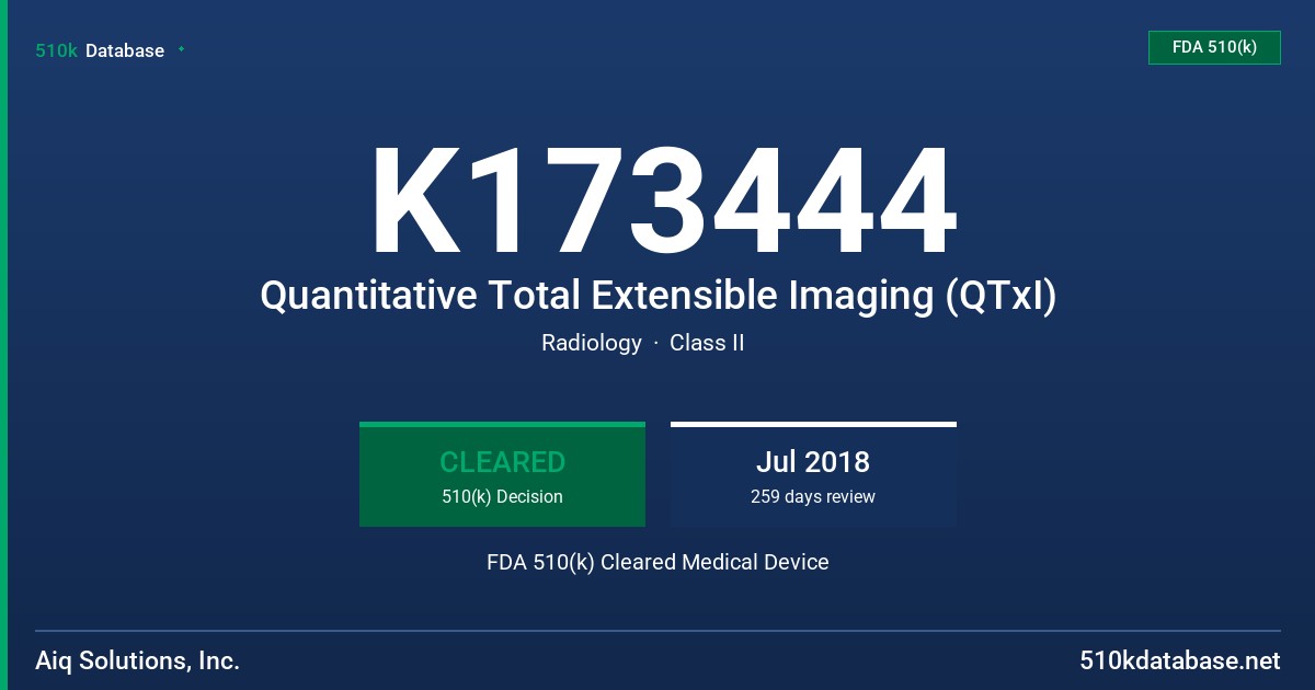 K173444 Quantitative Total Extensible Imaging (QTxI) FDA 510(k) Cleared Medical Device