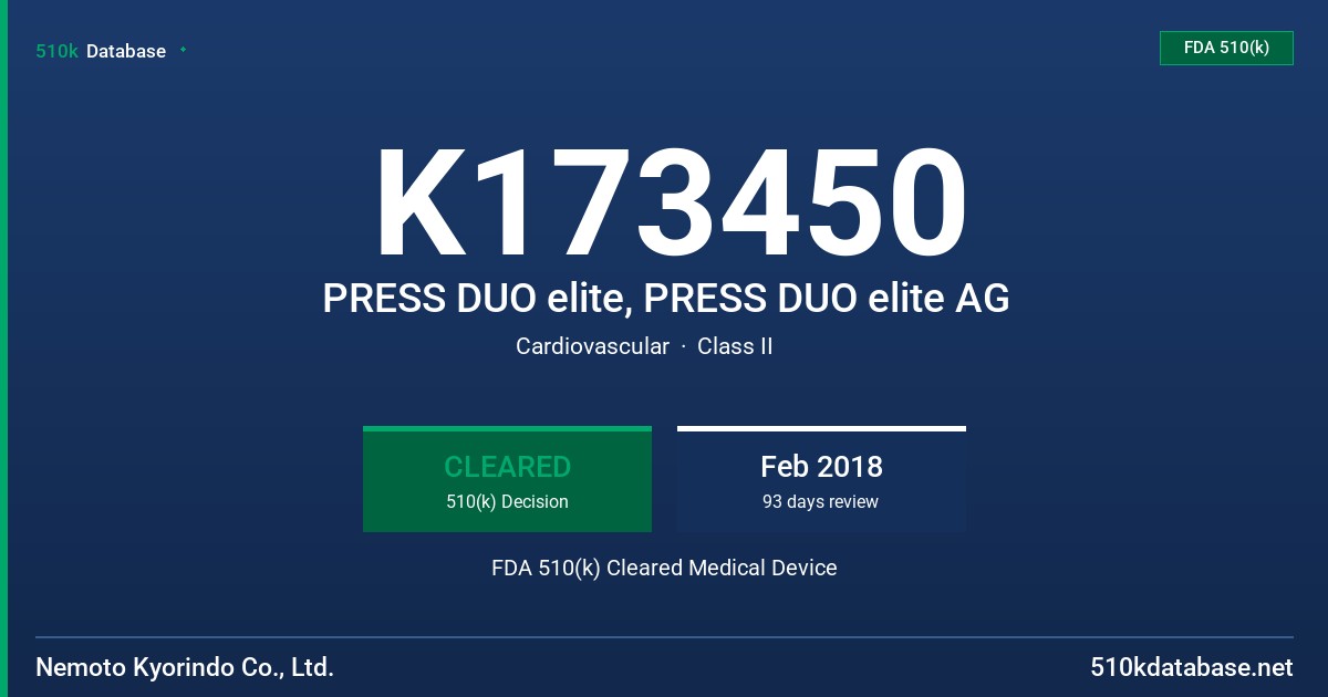 K173450 PRESS DUO elite, PRESS DUO elite AG FDA 510(k) Cleared Medical Device