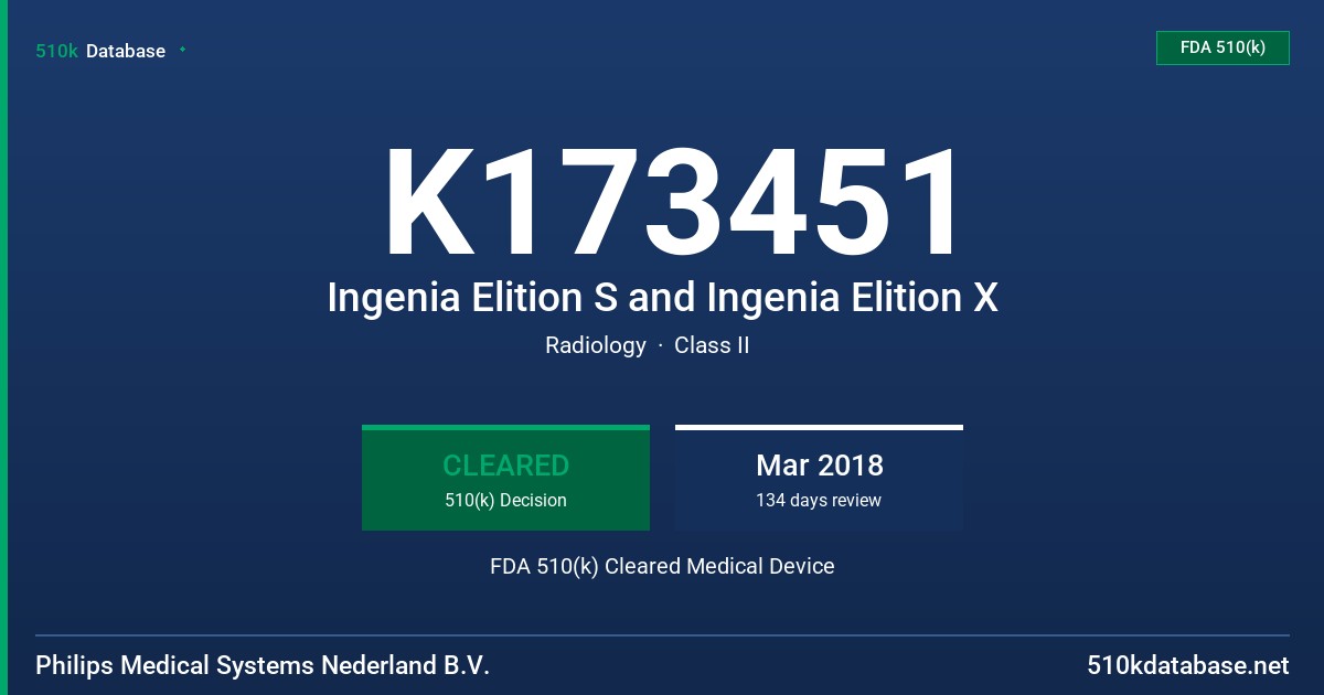 K173451 Ingenia Elition S and Ingenia Elition X FDA 510(k) Cleared Medical Device