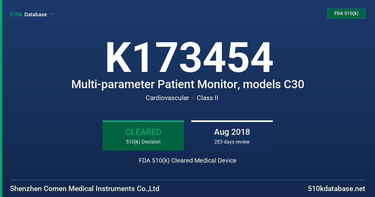 K173454 Multi-parameter Patient Monitor, models C30 FDA 510(k) Cleared Medical Device