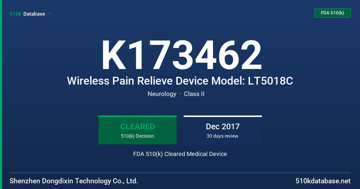 K173462 Wireless Pain Relieve Device Model: LT5018C FDA 510(k) Cleared Medical Device