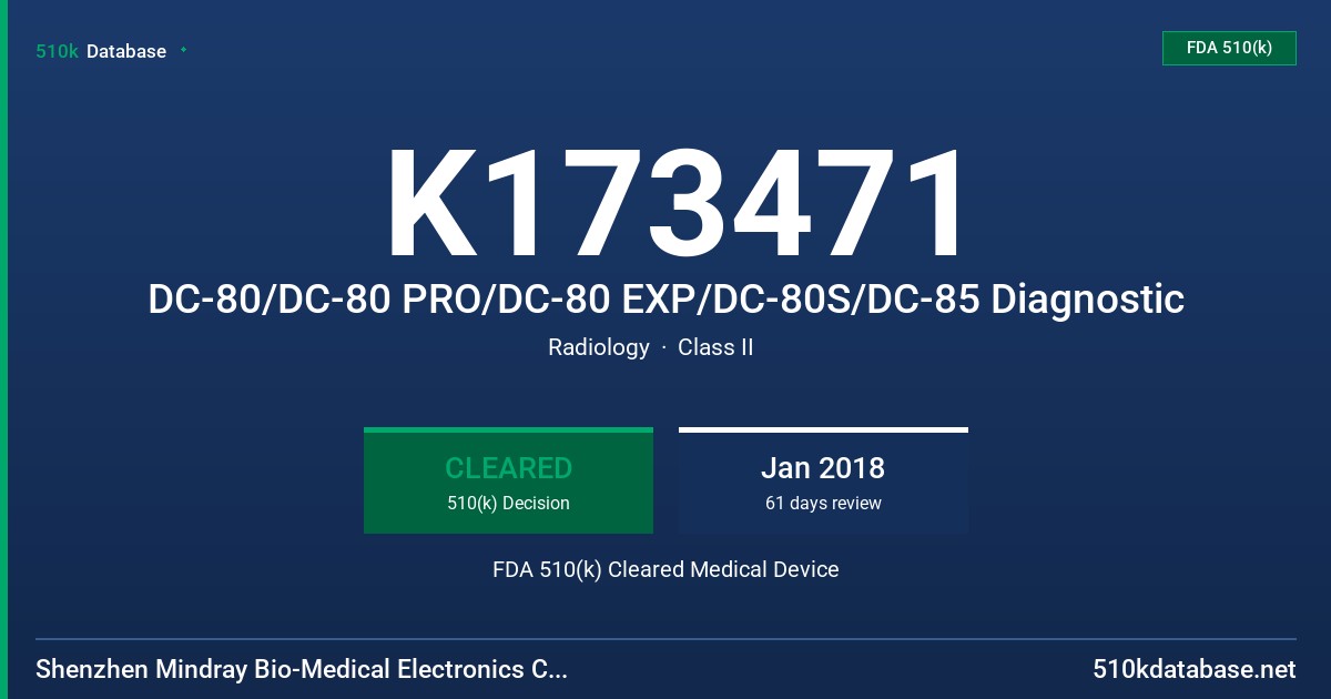 K173471 DC-80/DC-80 PRO/DC-80 EXP/DC-80S/DC-85 Diagnostic FDA 510(k) Cleared Medical Device