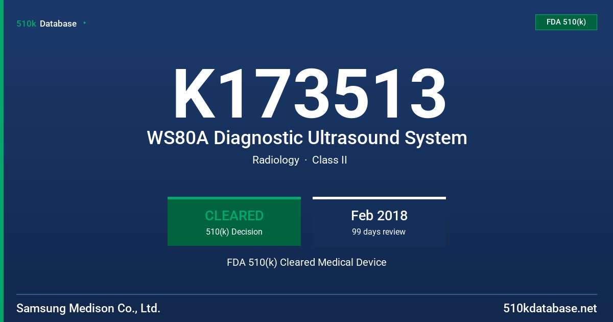 K173513 WS80A Diagnostic Ultrasound System FDA 510(k) Cleared Medical Device