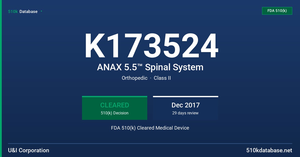 K173524 ANAX 5.5™ Spinal System FDA 510(k) Cleared Medical Device