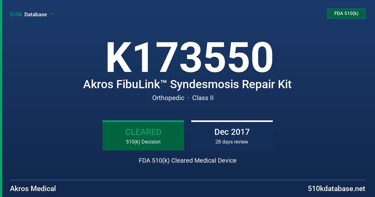 K173550 Akros FibuLink™ Syndesmosis Repair Kit FDA 510(k) Cleared Medical Device