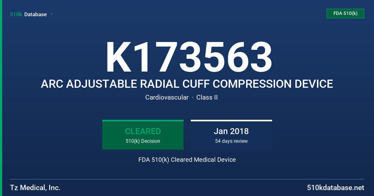 K173563 ARC ADJUSTABLE RADIAL CUFF COMPRESSION DEVICE FDA 510(k) Cleared Medical Device