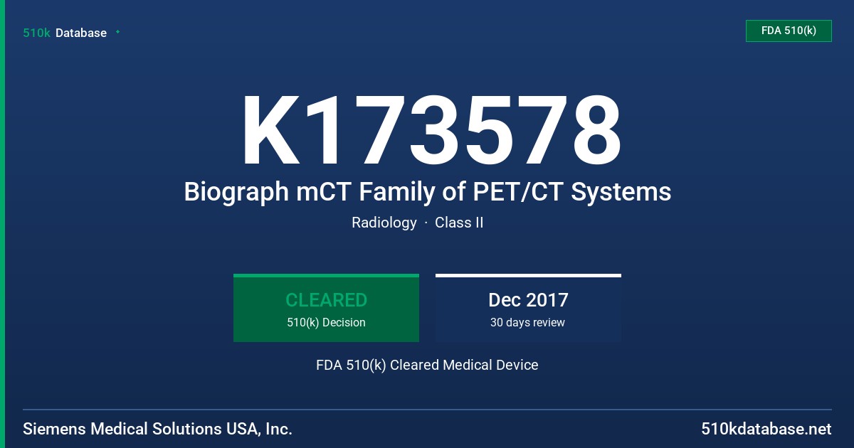 K173578 Biograph mCT Family of PET/CT Systems FDA 510(k) Cleared Medical Device
