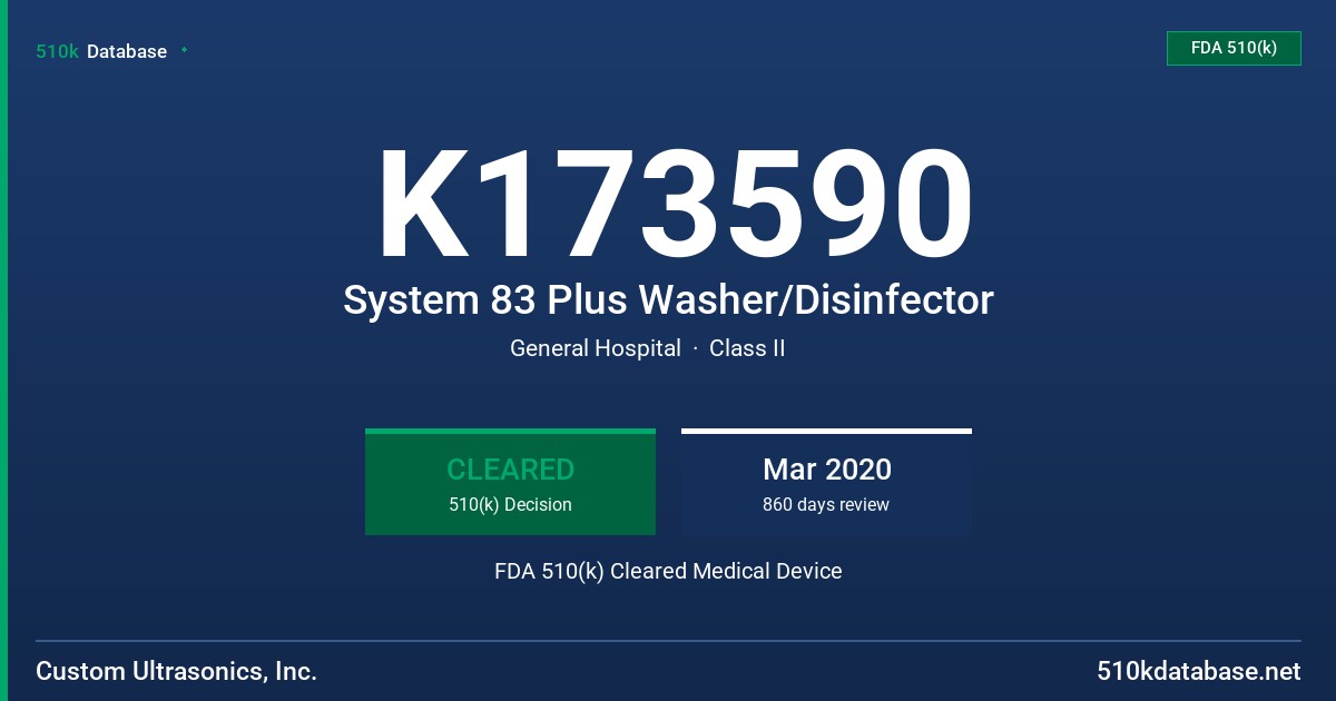 K173590 System 83 Plus Washer/Disinfector FDA 510(k) Cleared Medical Device