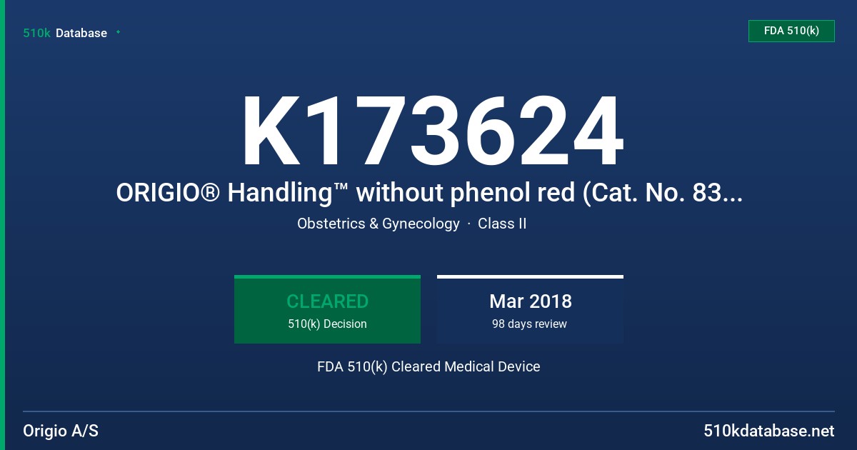 K173624 ORIGIO® Handling™ without phenol red (Cat. No. 8310), ORIGIO® Handling™ with phenol red (Cat. No. 8311) FDA 510(k) Cleared Medical Device