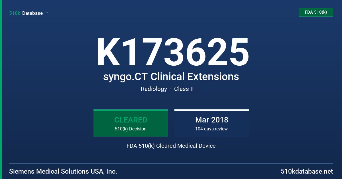 K173625 syngo.CT Clinical Extensions FDA 510(k) Cleared Medical Device