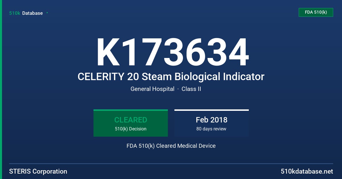 K173634 CELERITY 20 Steam Biological Indicator FDA 510(k) Cleared Medical Device
