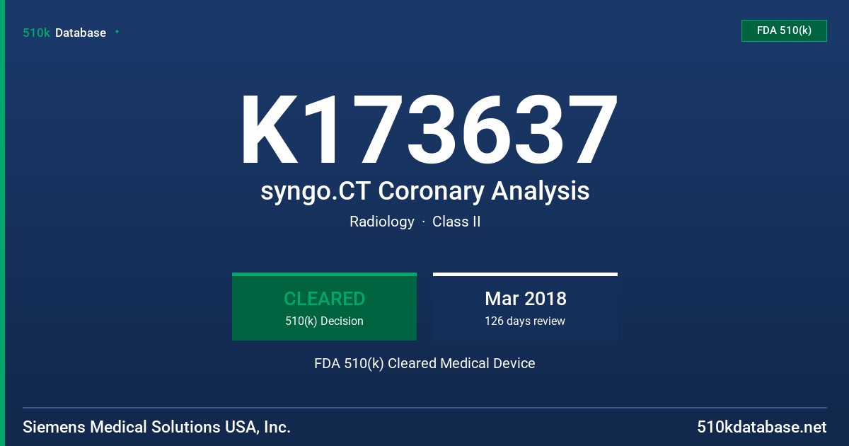 K173637 syngo.CT Coronary Analysis FDA 510(k) Cleared Medical Device