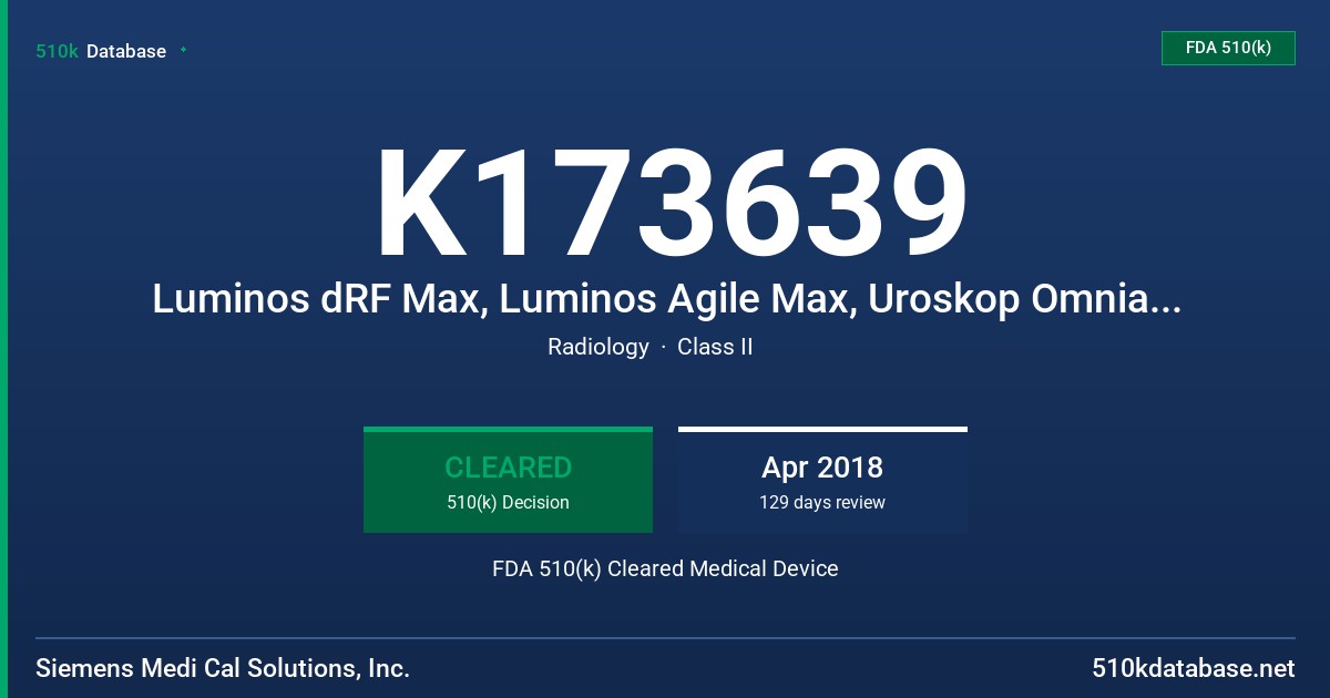 K173639 Luminos dRF Max, Luminos Agile Max, Uroskop Omnia Max, Multitom Rax FDA 510(k) Cleared Medical Device
