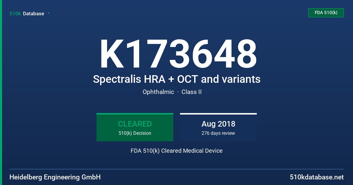 K173648 Spectralis HRA + OCT and variants FDA 510(k) Cleared Medical Device