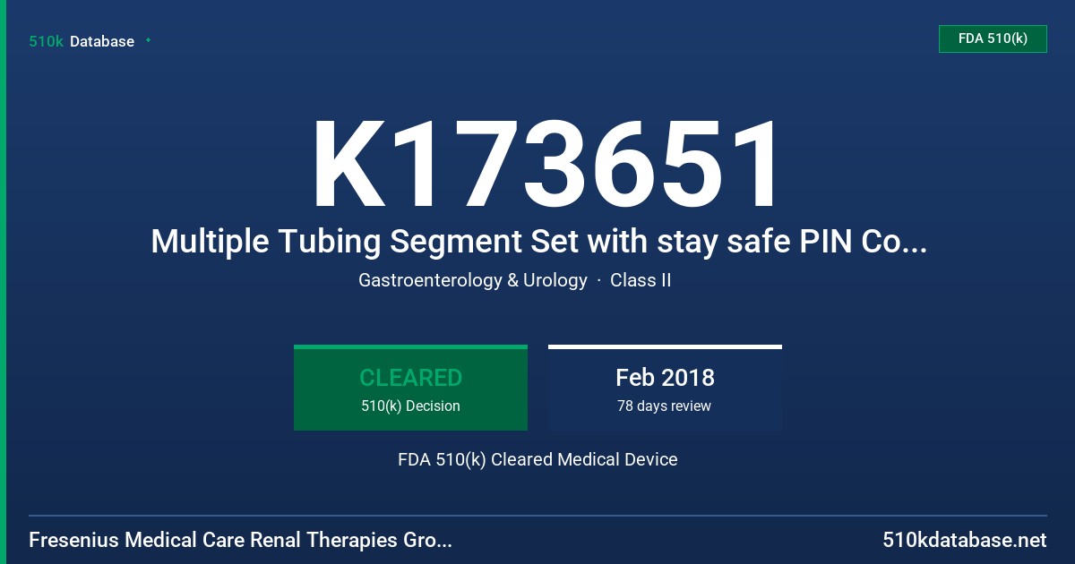 K173651 Multiple Tubing Segment Set with stay safe PIN Connectors, stay safe Drain Set FDA 510(k) Cleared Medical Device