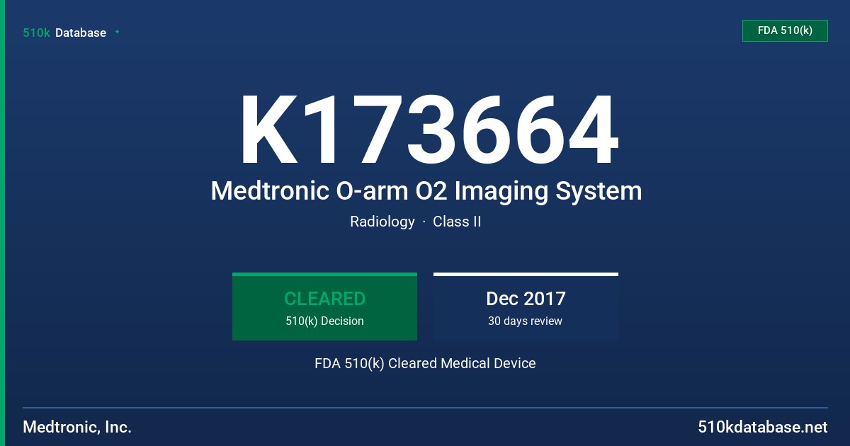K173664 Medtronic O-arm O2 Imaging System FDA 510(k) Cleared Medical Device