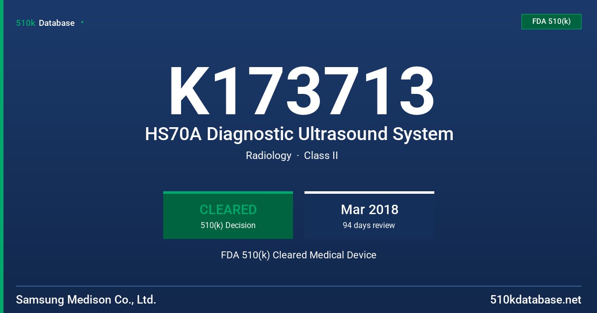 K173713 HS70A Diagnostic Ultrasound System FDA 510(k) Cleared Medical Device