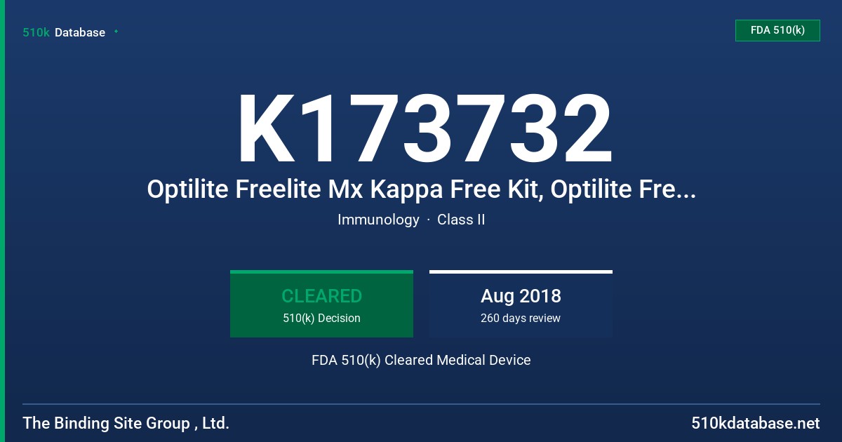 K173732 Optilite Freelite Mx Kappa Free Kit, Optilite Freelite Mx Lambda Free Kit FDA 510(k) Cleared Medical Device