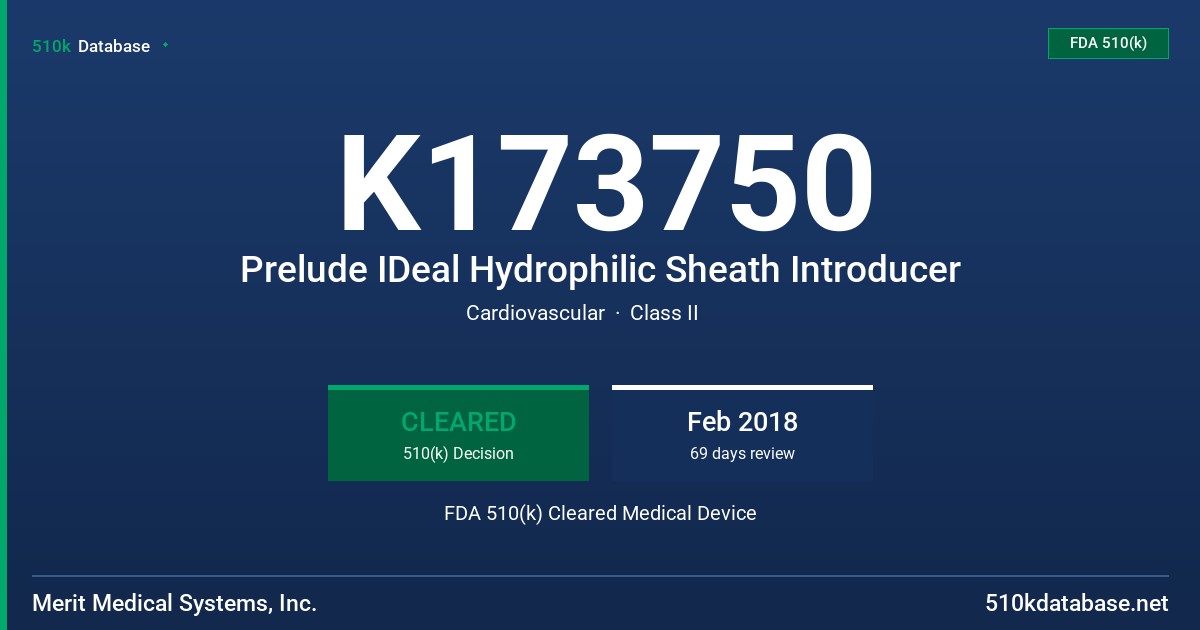 K173750 Prelude IDeal Hydrophilic Sheath Introducer FDA 510(k) Cleared Medical Device
