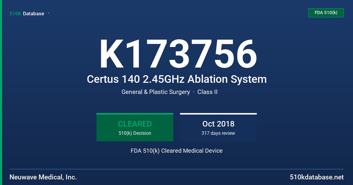 K173756 Certus 140 2.45GHz Ablation System FDA 510(k) Cleared Medical Device