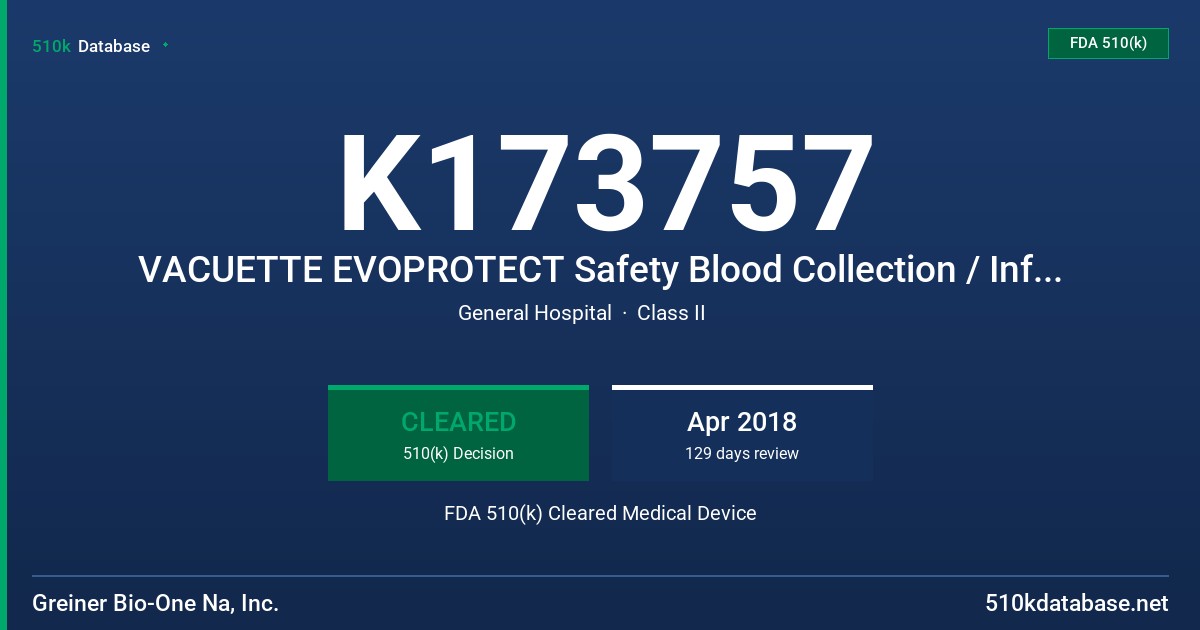 K173757 VACUETTE EVOPROTECT Safety Blood Collection / Infusion Set FDA 510(k) Cleared Medical Device