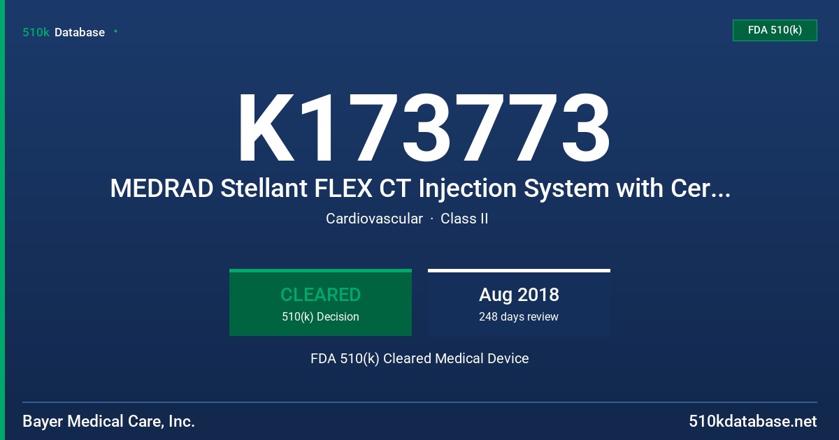 K173773 MEDRAD Stellant FLEX CT Injection System with Certegra Workstation, MEDRAD Stellant FLEX Syringe Kits, MEDRAD Stellant CT Injection System with Certegra Workstation, MEDRAD Stellant Syringe Kits, MEDRAD Stellant Connector Tubing, P3T Cardiac, P3T PA, P3T Abdomen, ISI, Connect.CT FDA 510(k) Cleared Medical Device