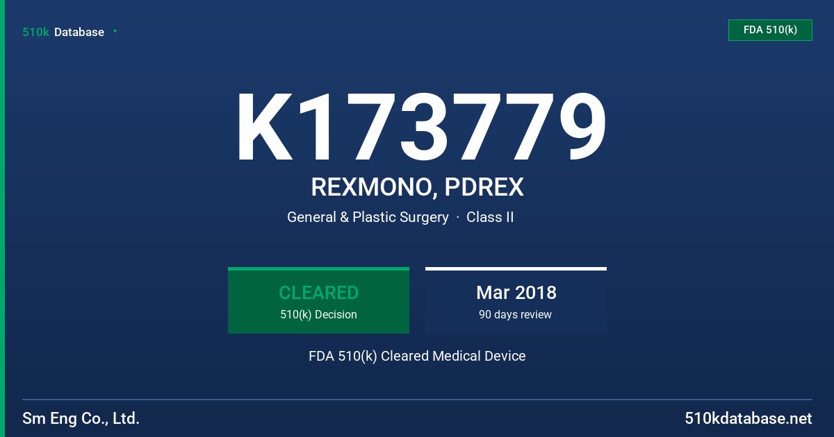K173779 REXMONO, PDREX FDA 510(k) Cleared Medical Device