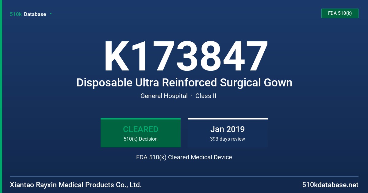 K173847 Disposable Ultra Reinforced Surgical Gown FDA 510(k) Cleared Medical Device