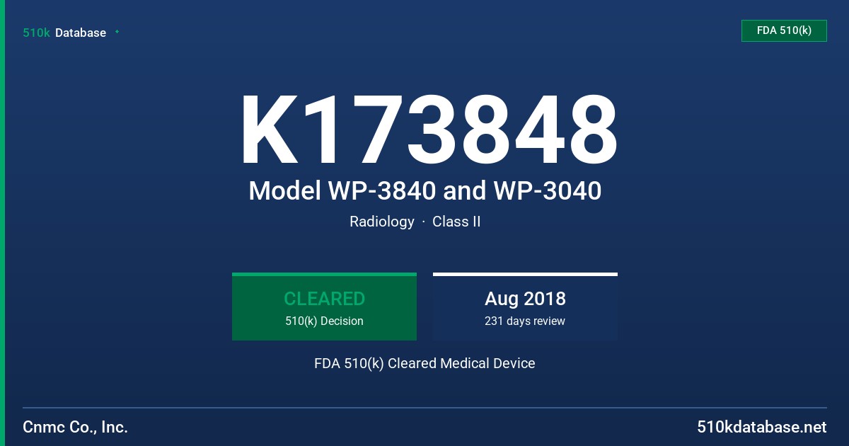 K173848 Model WP-3840 and WP-3040 FDA 510(k) Cleared Medical Device