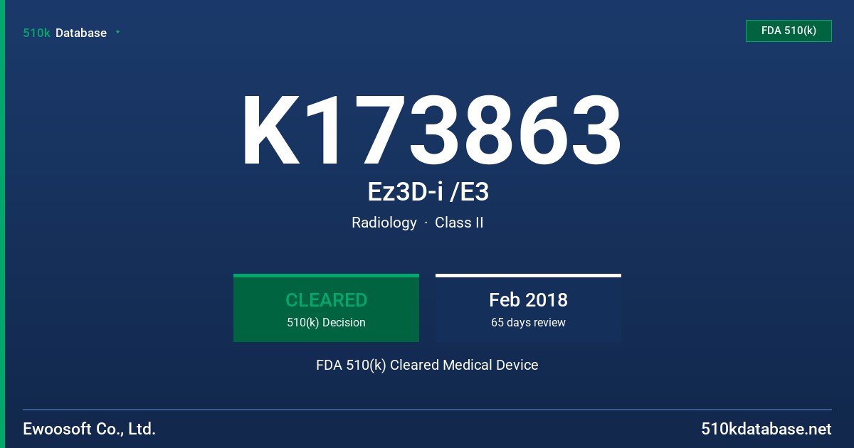 K173863 Ez3D-i /E3 FDA 510(k) Cleared Medical Device