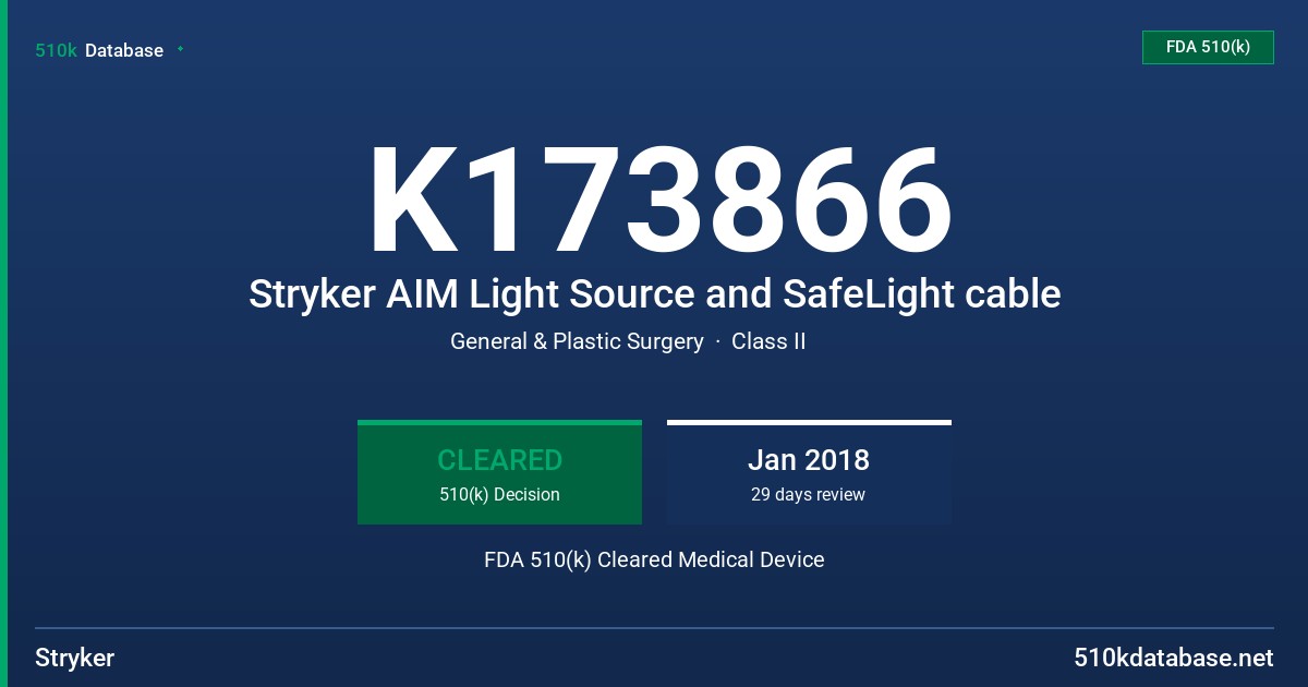 K173866 Stryker AIM Light Source and SafeLight cable FDA 510(k) Cleared Medical Device