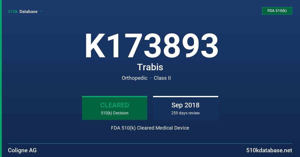 K173893 Trabis FDA 510(k) Cleared Medical Device