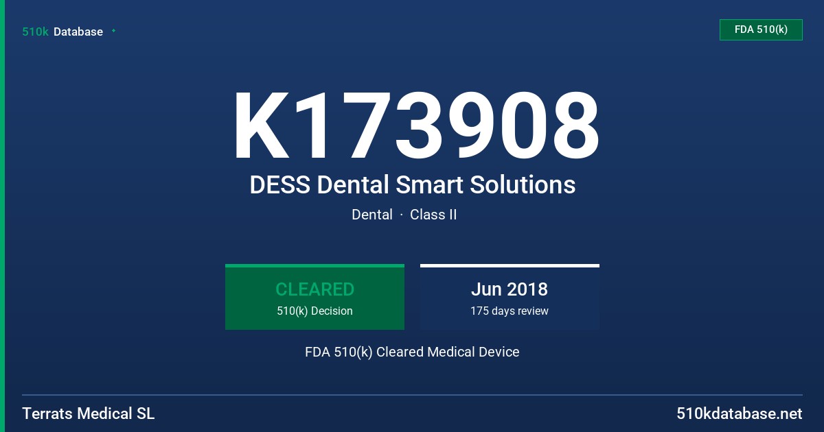 K173908 DESS Dental Smart Solutions FDA 510(k) Cleared Medical Device
