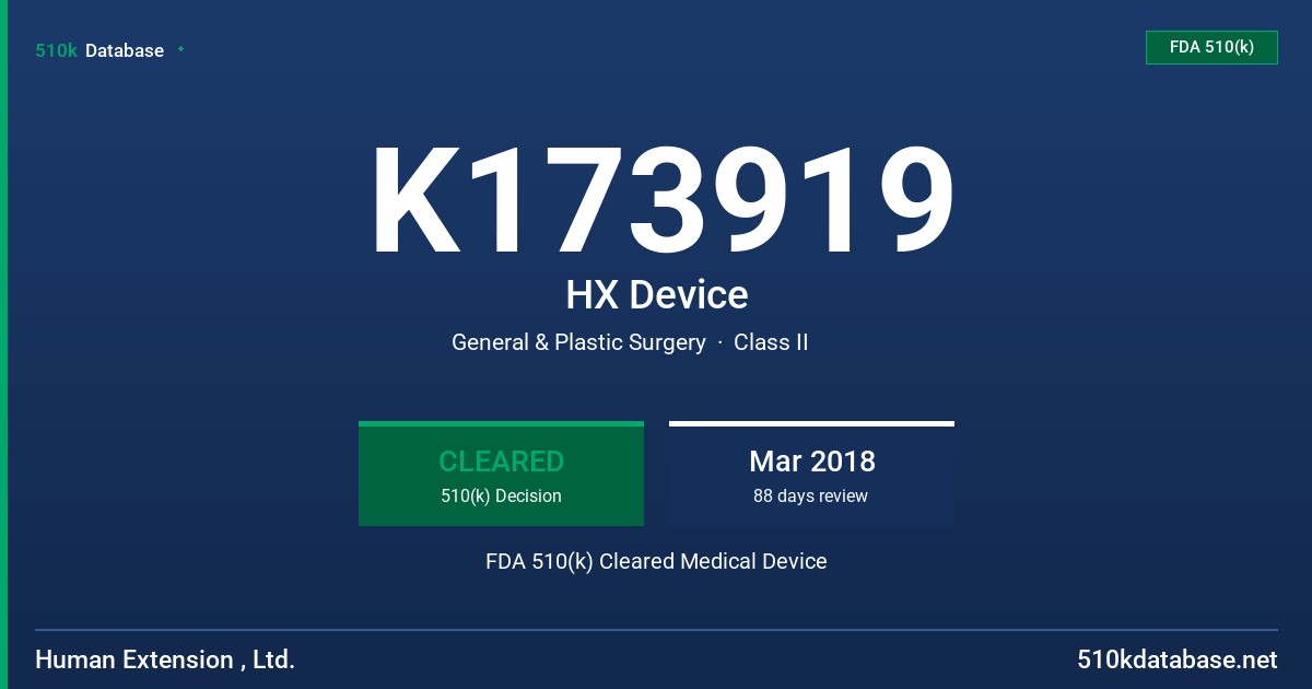 K173919 HX Device FDA 510(k) Cleared Medical Device