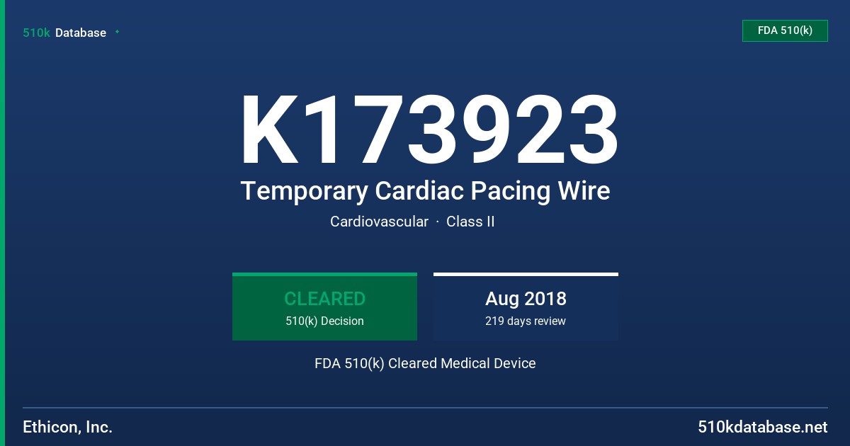 K173923 Temporary Cardiac Pacing Wire FDA 510(k) Cleared Medical Device