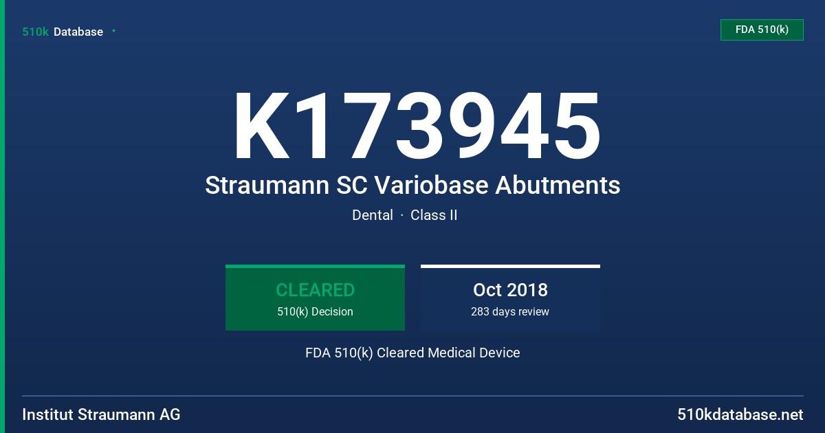 K173945 Straumann SC Variobase Abutments FDA 510(k) Cleared Medical Device