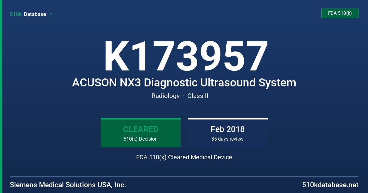 K173957 ACUSON NX3 Diagnostic Ultrasound System FDA 510(k) Cleared Medical Device