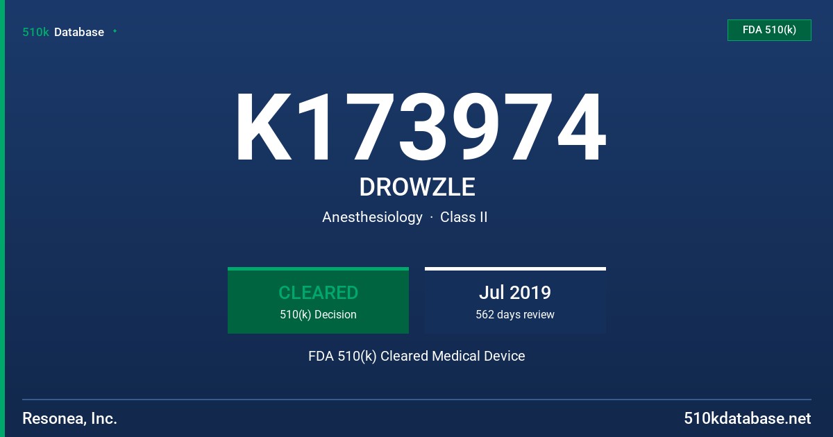 K173974 DROWZLE FDA 510(k) Cleared Medical Device