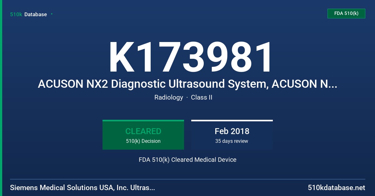 K173981 ACUSON NX2 Diagnostic Ultrasound System, ACUSON NX2 Elite Diagnostic Ultrasound System FDA 510(k) Cleared Medical Device