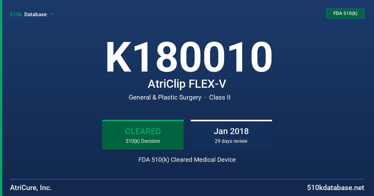 K180010 AtriClip FLEX-V FDA 510(k) Cleared Medical Device