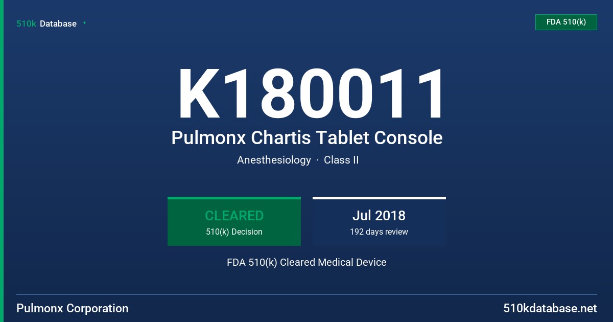 K180011 Pulmonx Chartis Tablet Console FDA 510(k) Cleared Medical Device