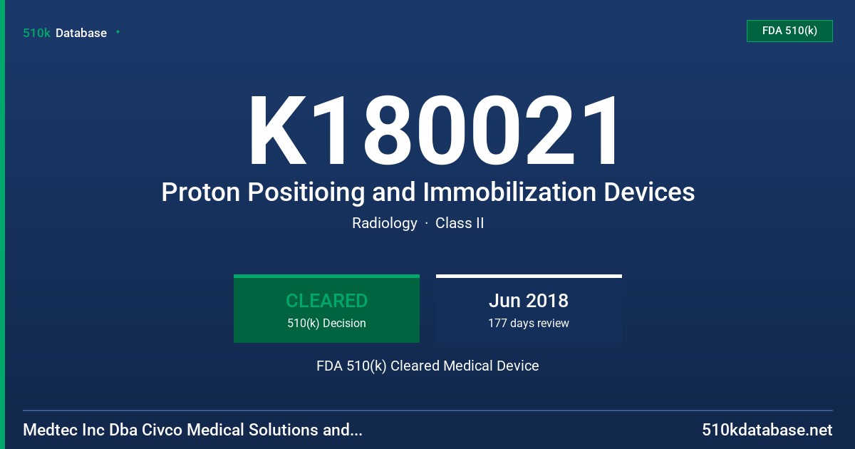 K180021 Proton Positioing and Immobilization Devices FDA 510(k) Cleared Medical Device