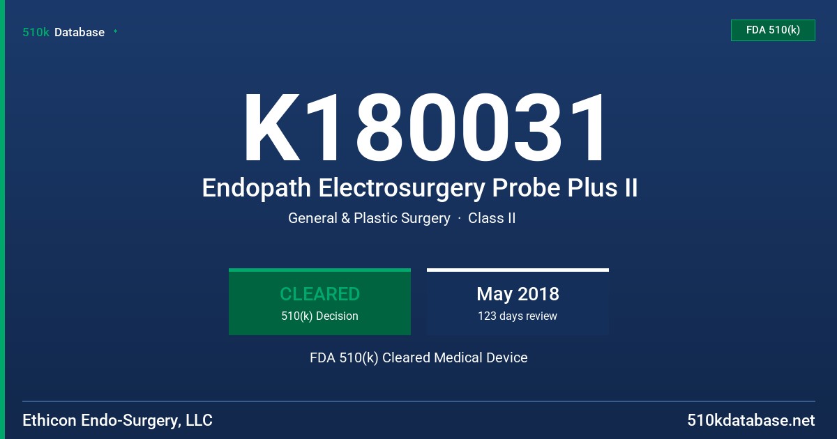 K180031 Endopath Electrosurgery Probe Plus II FDA 510(k) Cleared Medical Device
