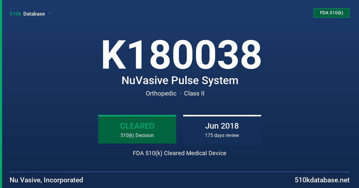 K180038 NuVasive Pulse System FDA 510(k) Cleared Medical Device