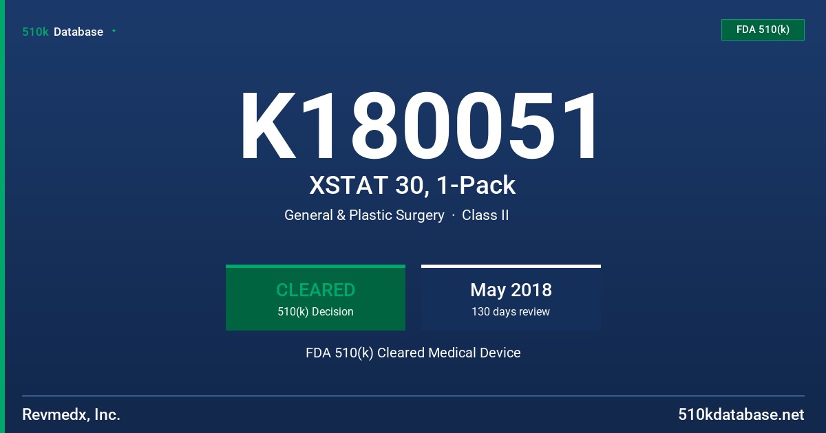 K180051 XSTAT 30, 1-Pack FDA 510(k) Cleared Medical Device