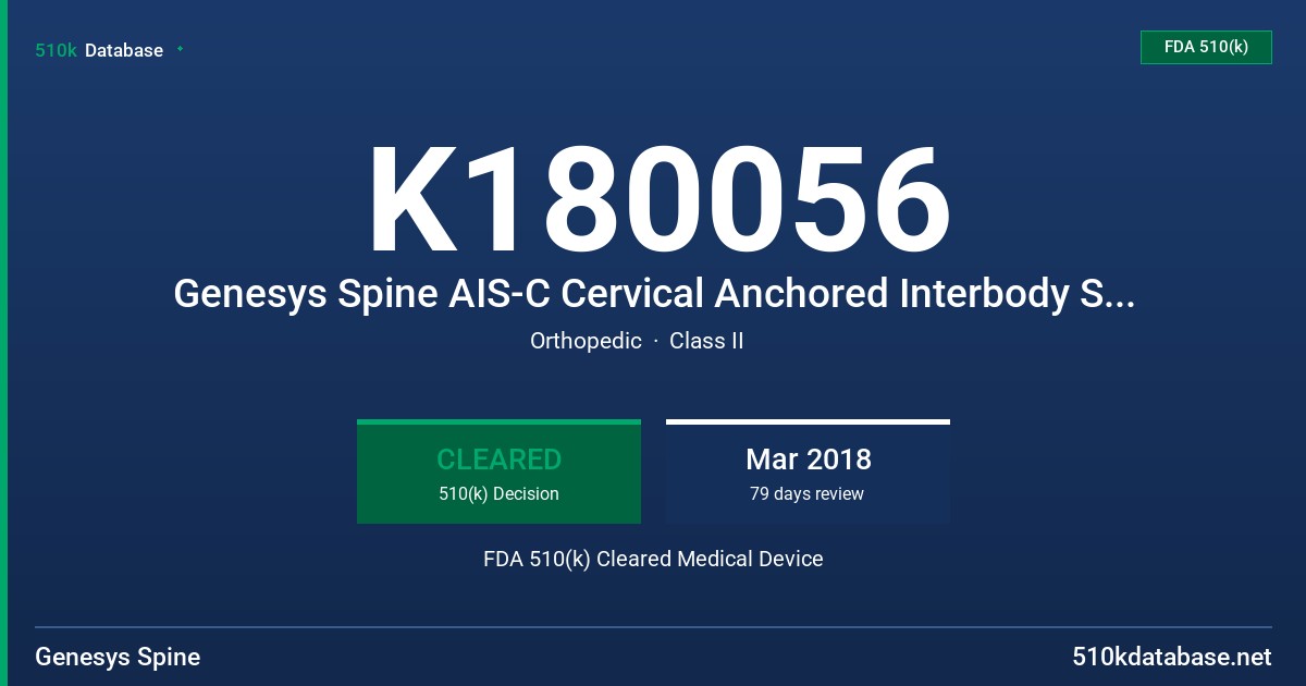 K180056 Genesys Spine AIS-C Cervical Anchored Interbody System FDA 510(k) Cleared Medical Device