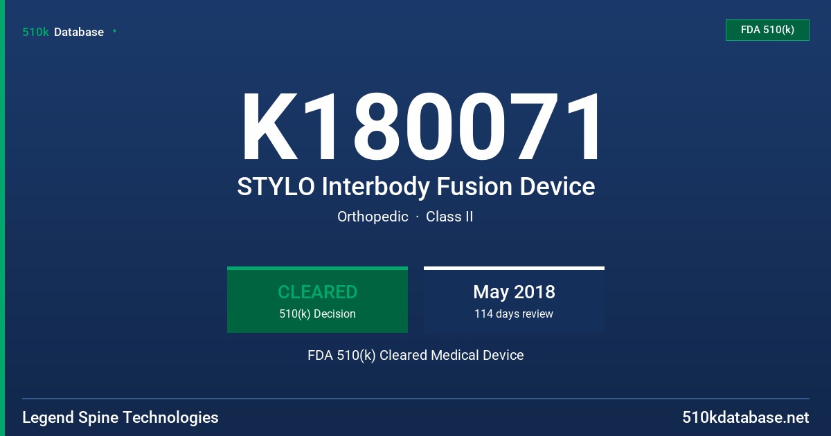 K180071 STYLO Interbody Fusion Device FDA 510(k) Cleared Medical Device