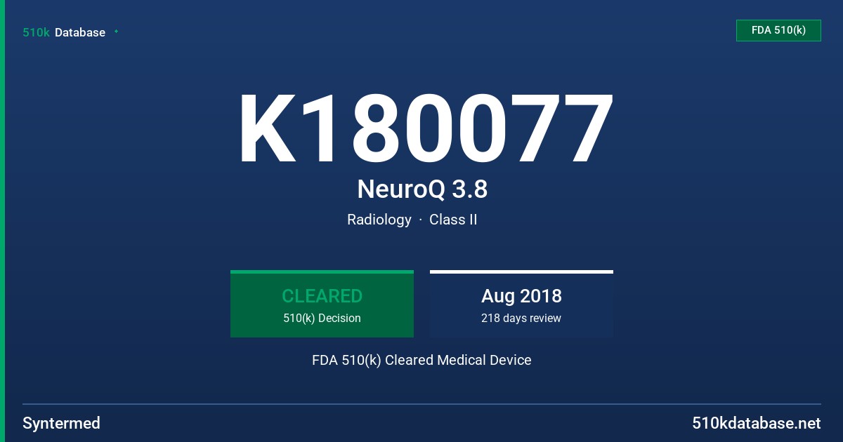 K180077 NeuroQ 3.8 FDA 510(k) Cleared Medical Device