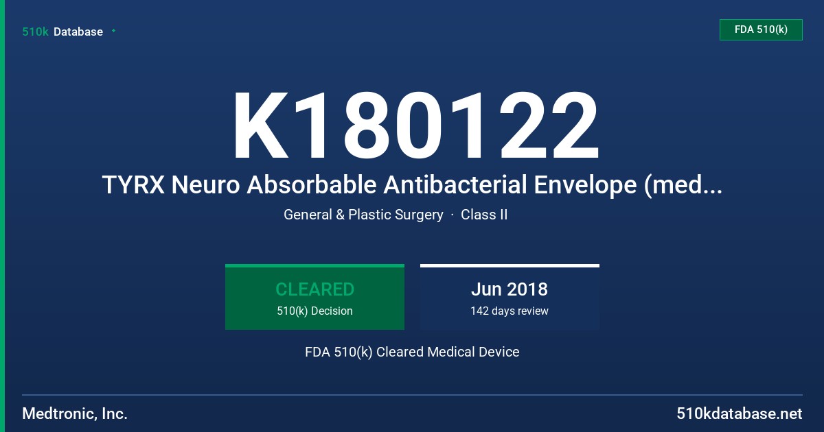 K180122 TYRX Neuro Absorbable Antibacterial Envelope (medium) FDA 510(k) Cleared Medical Device
